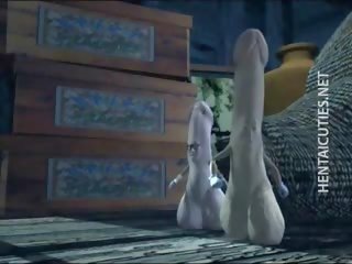 Lascivo 3d hentai fantasía mujer frotar un enorme phallus