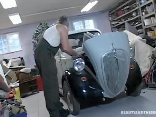 Desirable teen gets fucked by an old dude in garage