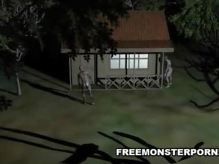 Gros seins 3d dessin animé diva baisée dur en plein air par une zombie