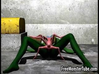 3d phim hoạt hình người ngoài hành tinh seductress nhận fucked lược cứng qua một spider