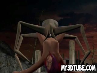 3D cartoon cookie getting fucked by an alien spider