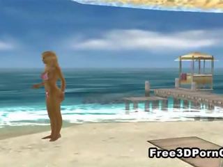 Incredible 3D cartoon blonde masturbating on the beach