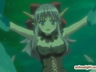 Busty hentai clings and restrains her body by water