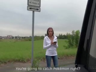 Fantastic groovy pokemon hunter hot feature convinced to fuck stranger in driving van